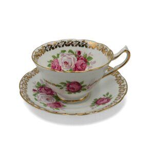 COLLINGWOODS Tea Cup and Saucer Set with Pink ROSE Floral Design England Vintage